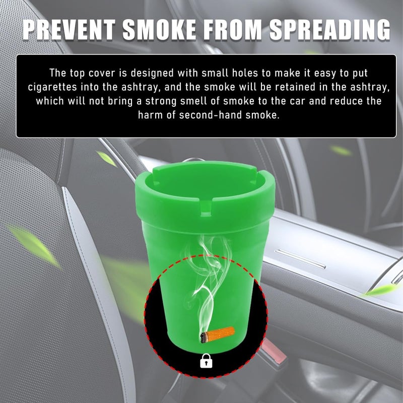 Yourkar Car Ashtray, Smokeless Smellproof Self-Extinguishing Auto Ashtray, Portable Mini Vehicle Cigarette Trash Can for Home Office, Universal Car Ashtray Fits Most Cup Holder (Green) - Image 4